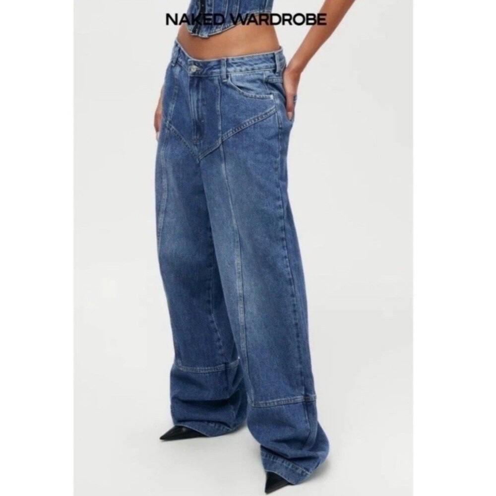 Naked Wardrobe 90s Wide Leg Baggy Puddle Jeans size 30